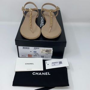 Chanel Thong Sandals With Chain Detail 36